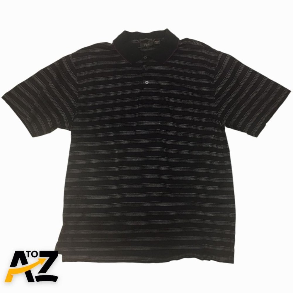 Men Tasso Ella Golf Cotton Black Striped Short Sleeve Polo Shirt Size M Medium